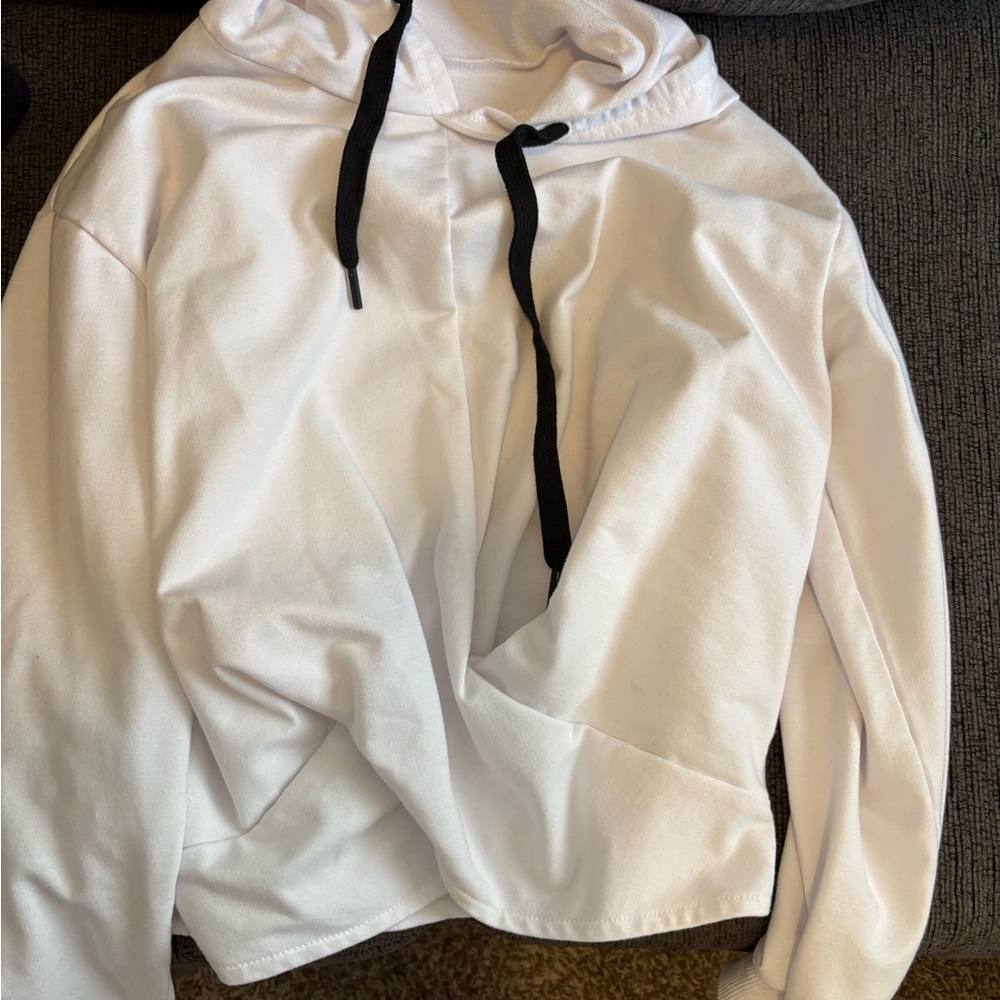 White Hoodie with Black Drawstrings